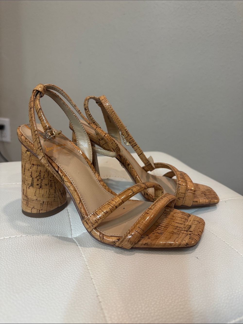 Neiman Marcus Tan Cork-Effect Block Heel Slingbacks